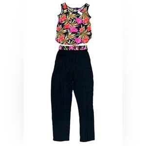 NWT Vintage Fritzi California Floral/Black Blouse (Size S)/Pants (Size M) Set